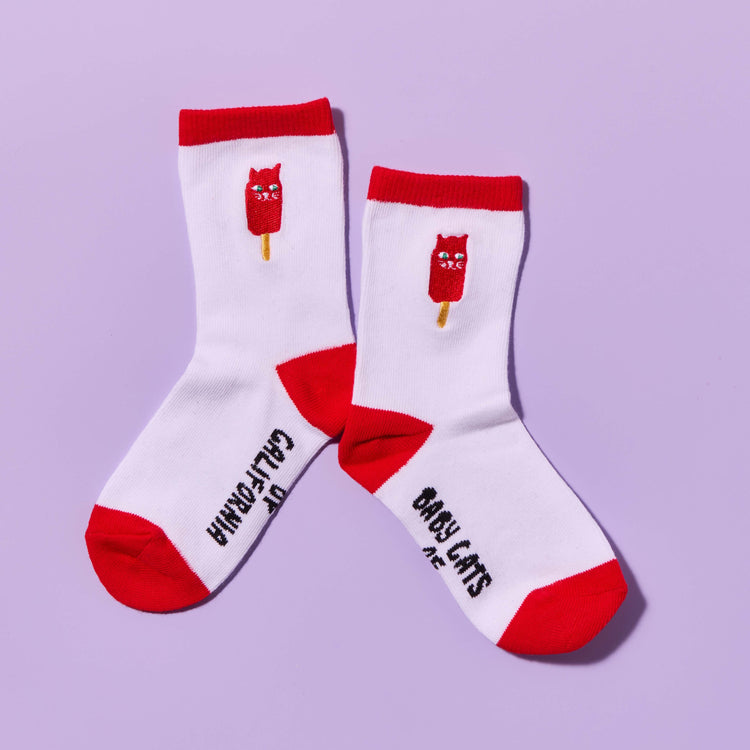 KIDS Embroidered Catsicle Socks