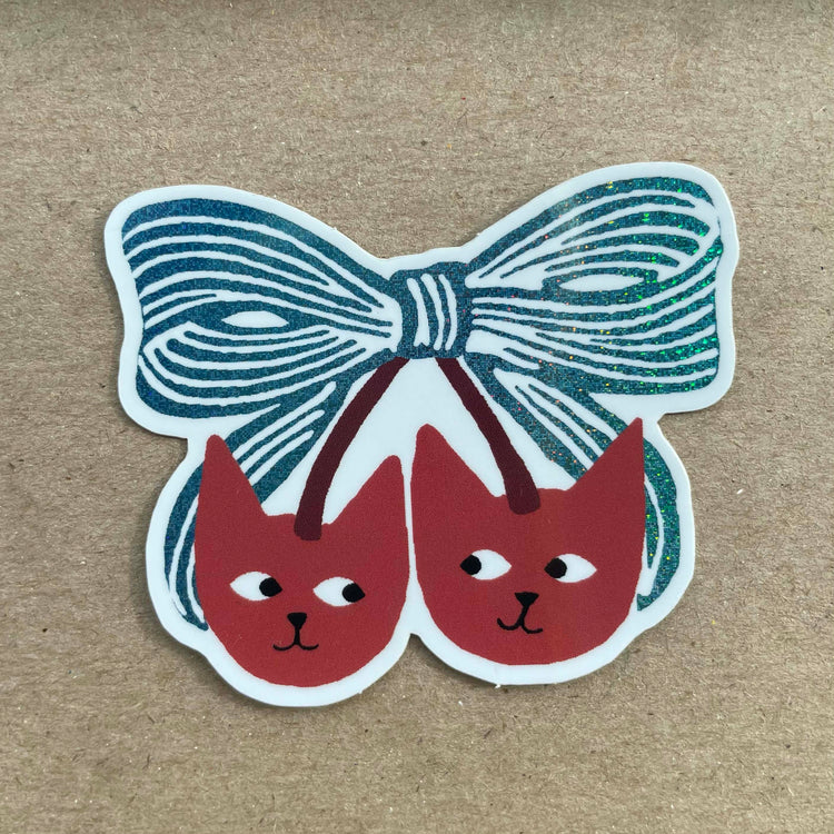 Cherry Bow Cat Sticker