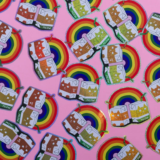 Juice Cat Rainbow Glitter Sticker