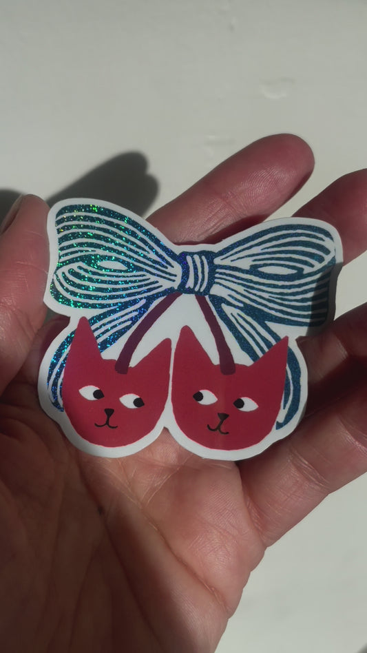 Cherry Bow Cat Sticker